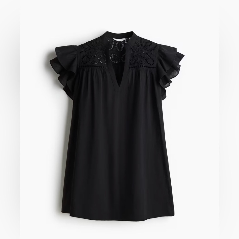 H&M FLUTTER EYELET SHORT BLACK DRESS